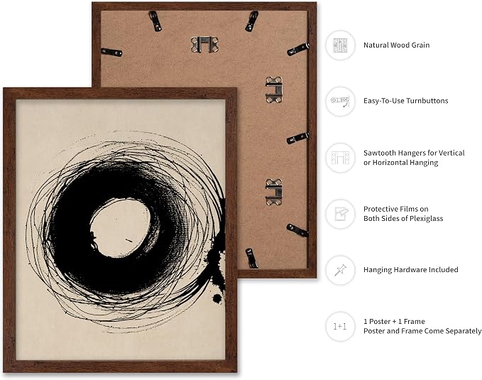 Poster Master Handmade Circle Drawing Poster - Ink Brush Print - Drawing Art - Sketch Design - Abstract Illustration - Great Bedroom or Living Room Wall Decor - 16x20 Brown Framed