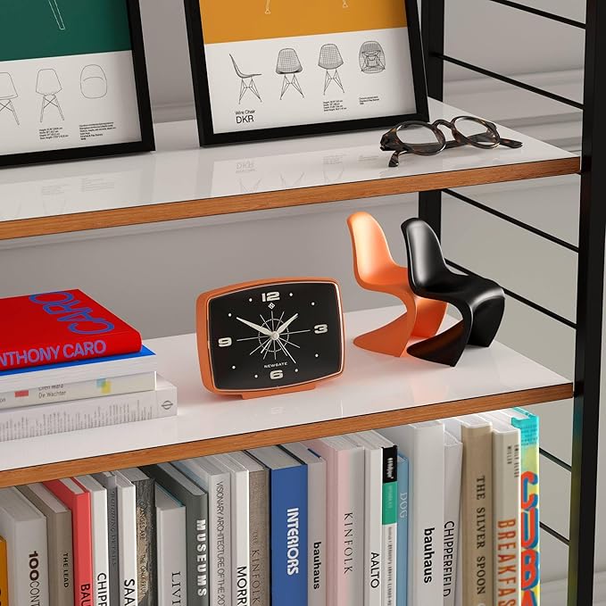 NEWGATE® Brooklyn Alarm Clock | Rectangular Retro Design | Pumpkin Orange | Ideal for Bedside, Desk, Shelf & Mantel | Mid-Century Retro Bedroom & Office Accessory