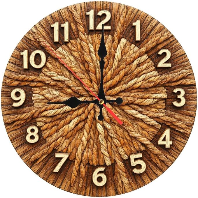 Rope Weave Sunburst Farmhouse Wooden Wall Clock 25cm*25cm