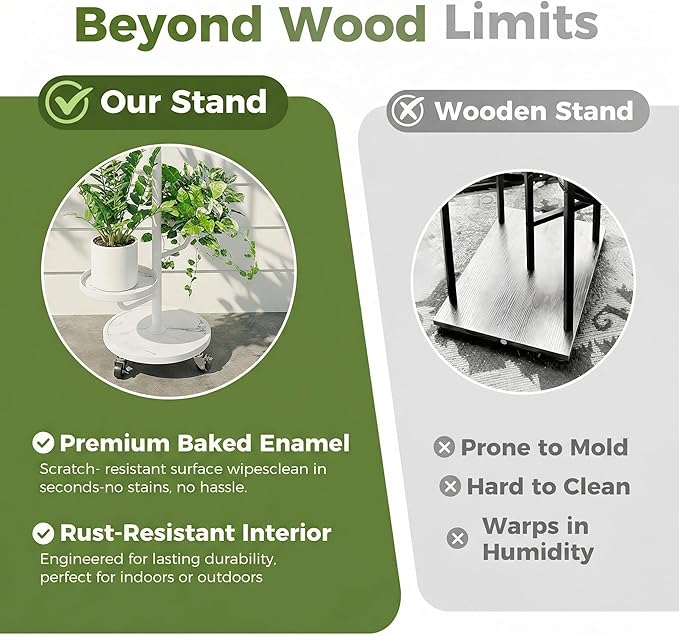 Bamworld Tall Plant Stand Indoor Outdoor Metal Plant Stands with Wheels 5 Tiered Corner Plant Holder Heavy Duty Flower Stand for Multiple Pots Planter Stand for Patio Balcony Living Room (White)