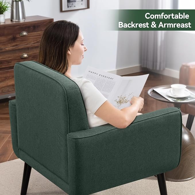 Vogue Furniture Direct Mid Century Accent Chair, Fabric Modern Chair with Wooden Frame, Cozy Armchair Reading Chair with Comfy Back for Apartment, Living Room, Bedroom, Small Space, Corner, Green