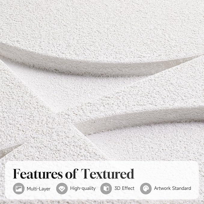 Large 3D Textured Framed White Abstract Wall Art for Living Room, Modern Geometric Sandstone Texture Paintings Artwork for Walls, White Minimalist Pictures for Bedroom Hallway Wall Decor 30x30 In