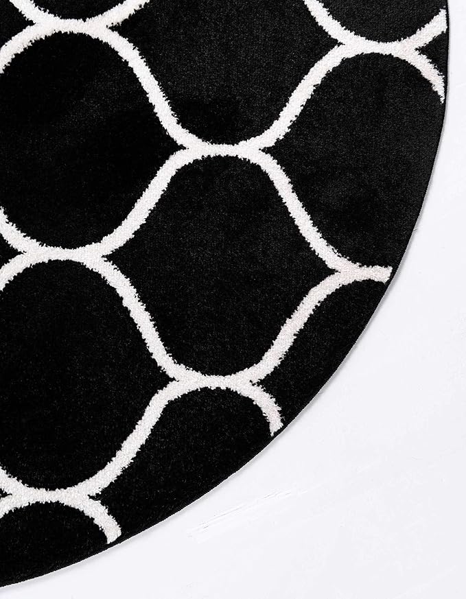 Unique Loom Trellis Frieze Collection Area Rug - Rounded (4' 1" Round, Black/ Ivory)