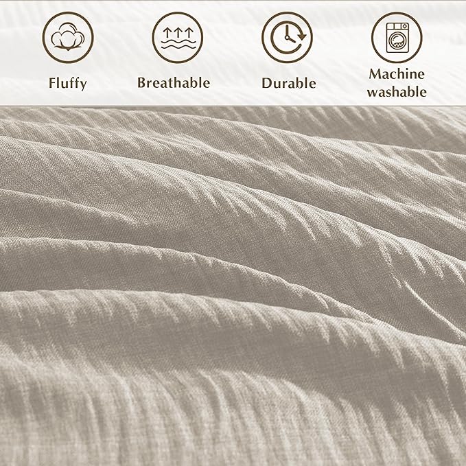Geniospin Full Comforter Set - 7 Pieces Comforter Full Size, Solid Bedding Sets for All Season, Textured Bed in a Bag with Flat Sheet and Fitted Sheet, Pillowcases and Shams (Ivory, 80''x90'')