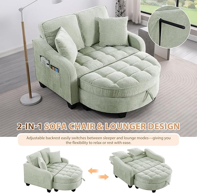 Oversized Curved Chaise Lounge Chair Indoor with Ottoman, 54.8" Cloud Boneless Reading Chair Soft Chenille Circle Couch w/Adjustable Backrest for Living Room, Apartroom, Bedroom, Cyan