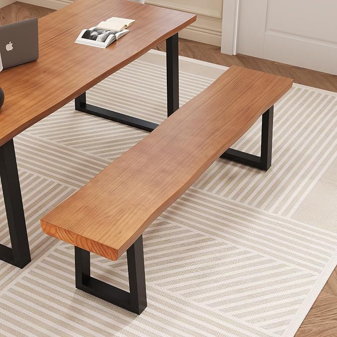 Solid Wood Top Bench with Metal Legs Durable Long Bench for Home Office Living Room Dining Room Versatile Multi Size Options Perfect Chair Stool Dining Bench Dining Chair (Light brown bench, 70.87in)
