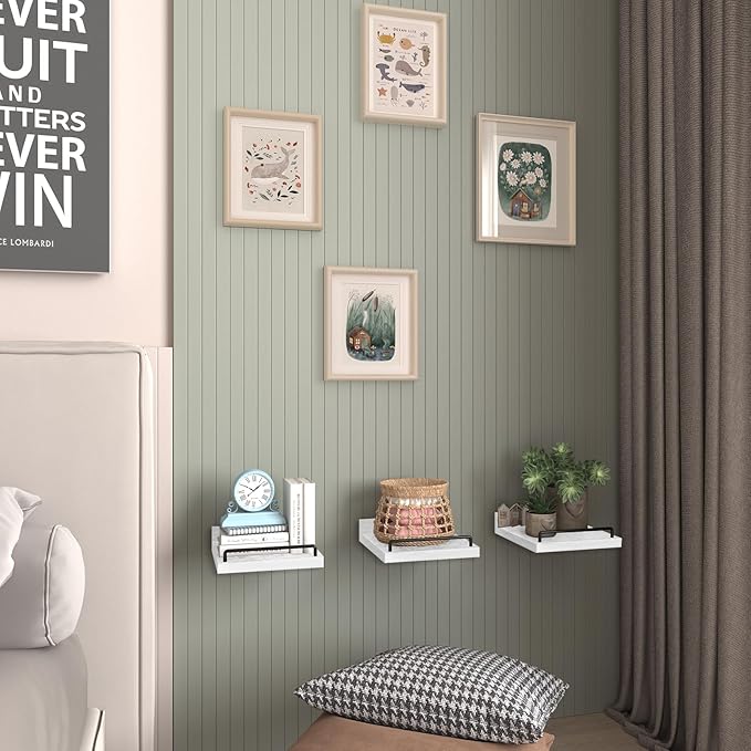 Small Floating Shelf, 6 X 6 Inches Farmhouse Wall Shelves for Living Room, Bedroom, Picture Frames, Plants, Kitchen, Set of 3 (White and Black)