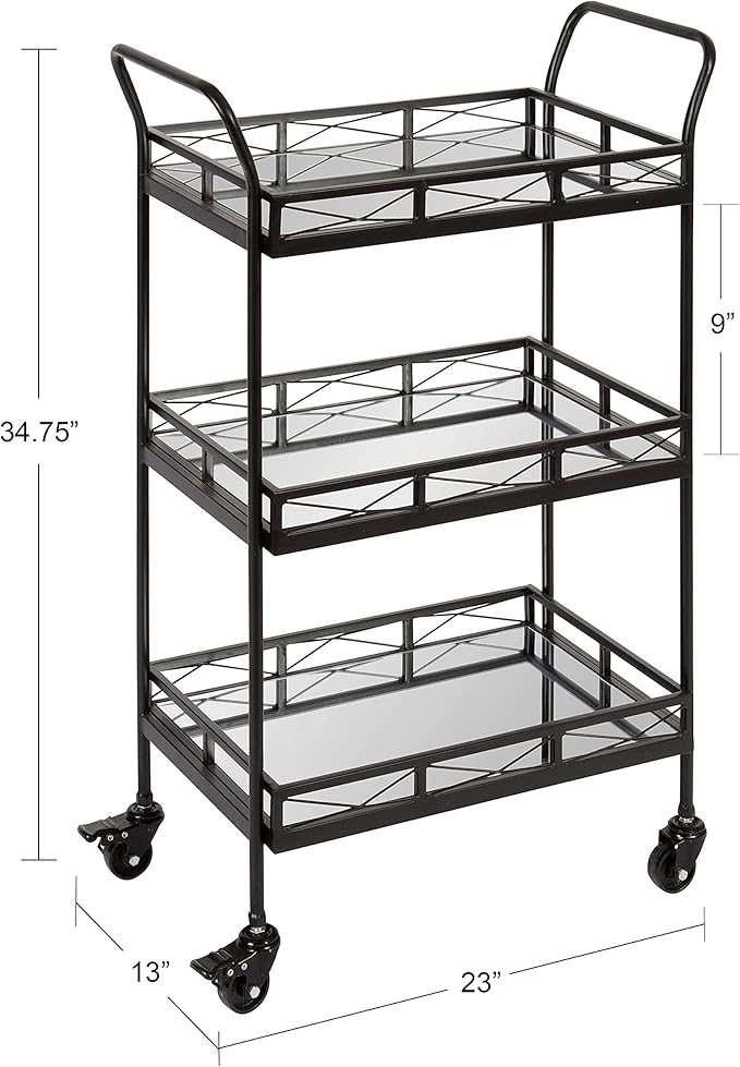 Kate and Laurel Ketia Modern Metal Bar Cart, 23 x 13 x 34, Black, Glamorous Three Tier Bar Cart for Display and Storage