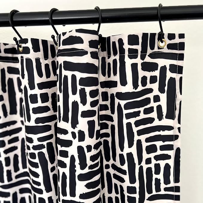 Modern Black and Ivory Brushstroke Print Shower Curtain - Abstract Minimalist Pattern - Neutral Design - Trendy Fabric Shower Curtain for Any Bathroom - 72x72 Inches (Brushstroke)