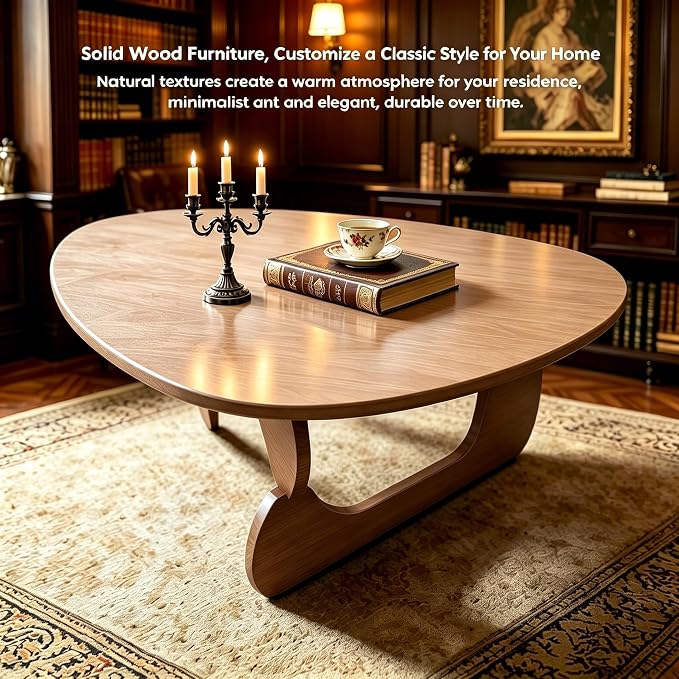 Solid Wood Coffee Table, Mid-Century Modern Triangle Center Table for Living Room, Irregular Natural Wood Tea Table, Fingerprint-Free & Shatterproof, 35.4" L x 22.8" W x 16.5" H