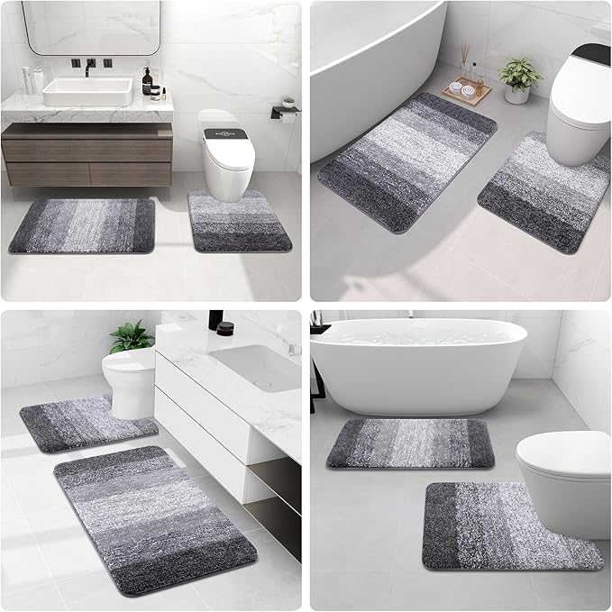 Arotive Microfiber Bathroom Rugs, Shaggy Soft and Absorbent Bath Rug, Non-Slip, Thick Plush Machine Washable Dry Bath Mats for Bathroom, Tub and Shower, 36x24, Grey, Rectangular