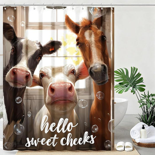Cute Animals Shower Curtain Funny Farm Cow Horse Shower Curtains for Bathroom Waterproof Fabric Bath Curtain Decor with Hooks