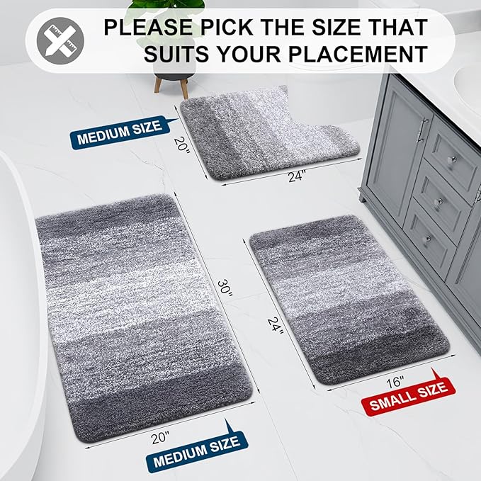 Arotive Microfiber Bathroom Rugs, Shaggy Soft and Absorbent Bath Rug, Non-Slip, Thick Plush Machine Washable Dry Bath Mats for Bathroom, Tub and Shower, 47x17, Grey, Rectangular