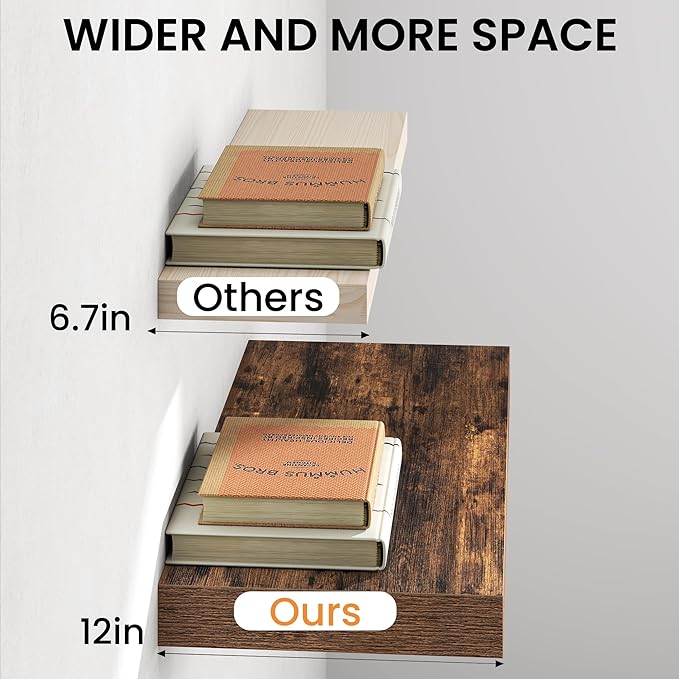 Floating Shelves 55Inch Long, 12 Inch Deep Floating Shelves for Wall, 55 x 12 Large Floating Shelf for Fireplace Mantel, 2" Thicked Wall Shelf for Living Room, Bedroom Storage, Rustic Brown, 2 Packs