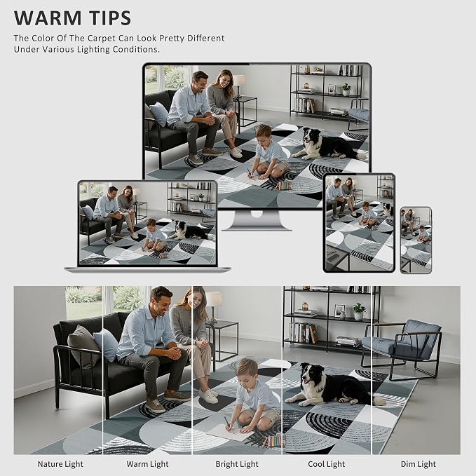 Merelax Large 4x6 Geometric Entryway Rug Indoor - Washable Non-Slip Low Pile Soft Area Rug for Entrance, Kitchen, Mudroom, Office, Modern Aesthetic Abstract Decor Thin Carpet, Black/Grey/White