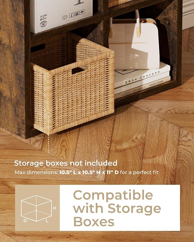 GTPLAYER 6-Cube Storage Organizer, Fits 11" Bins, Vertical or Horizontal Use, Opening Bookshelf, Partial Back Panels, Stackable Design Bookcase, for Closet, Bedroom, Amber Brown