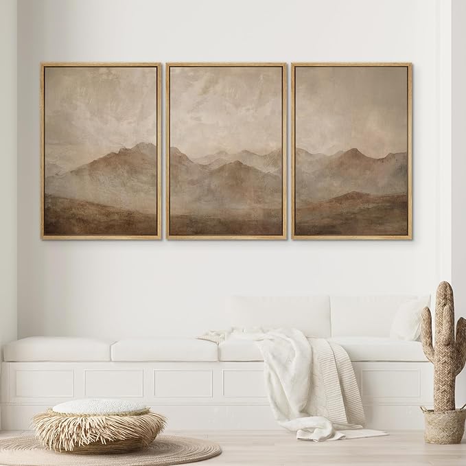 SIGNWIN Framed Canvas Print Wall Art Set Minimal Mountain Landscape Neutral Illustrations Modern Art Decorative Boho Relax/Zen Nordic for Living Room, Bedroom, Office - 16"x24"x3 Natural
