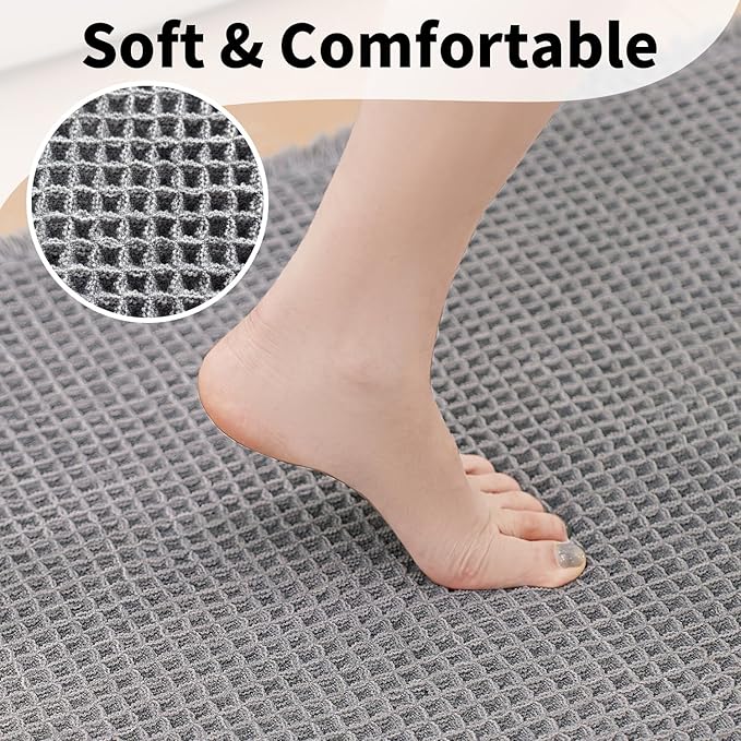 Waffle Bath Mat - Boho Bathroom Rugs Non Slip Washable, Super Absorbent & Quick Dry, Small Bath Mats Farmhouse Bathroom Decor, 18'' x 30'', Light Grey