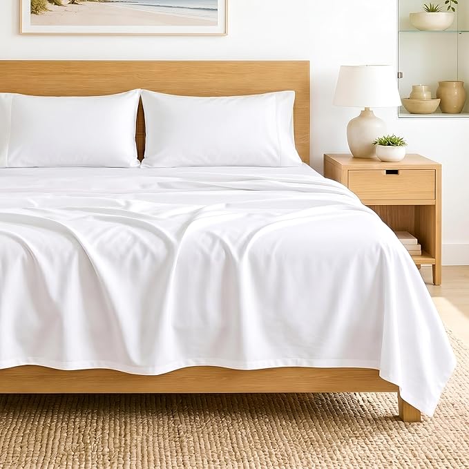 SGI bedding 100% Egyptian Cotton Sheets Full Size – 600 Thread Count Sheets Set, Soft, Cooling, 15" Deep Pocket, Luxury Hotel Bedding, Breathable, Durable - White
