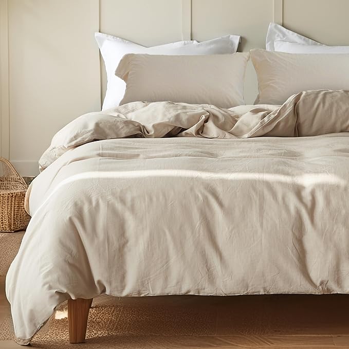 FALUCA French Linen Blend Duvet Cover Set 3Pcs Queen (88"x92") - Soft, Breathable, Cooling Farmhouse Bedding for Hot Sleeper (Queen, Linen)