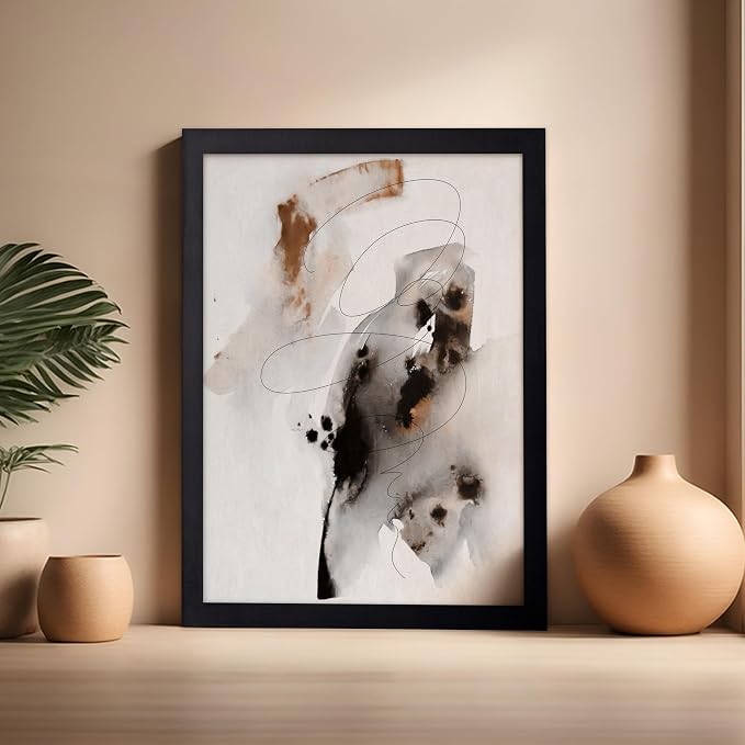 Poster Master Ink Wash Painting Poster - Line on Ink Wash Print - Ink Brush Art - Abstract Illustration - Line Design - Bedroom or Living Room Wall Decor - 16x20 Black Framed