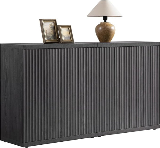 SICOTAS Buffet Cabinet with Storage Accent Sideboard Modern Credenza with Doors & Shelves Fluted Media Console Mid Century Coffee Bar Table for Living Room Kitchen Dining Room Hallway（2PCS）