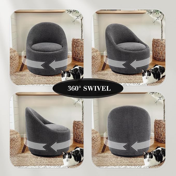 COLAMY Swivel Accent Chair, 360° Swivel Chair with Hidden Storage, Modern Small Barrel Swivel Armchair for Living Room/Bedroom, Dark Grey
