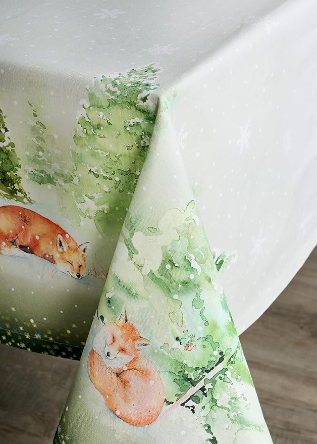 Maison d' Hermine Table Cloth Square Table 100% Cotton 54 x 54 Inches Fall Tablecloth Reusable Everyday Use for Thanksgiving Christmas Decorations Dining Farmhouse Party (Winter Mornings)