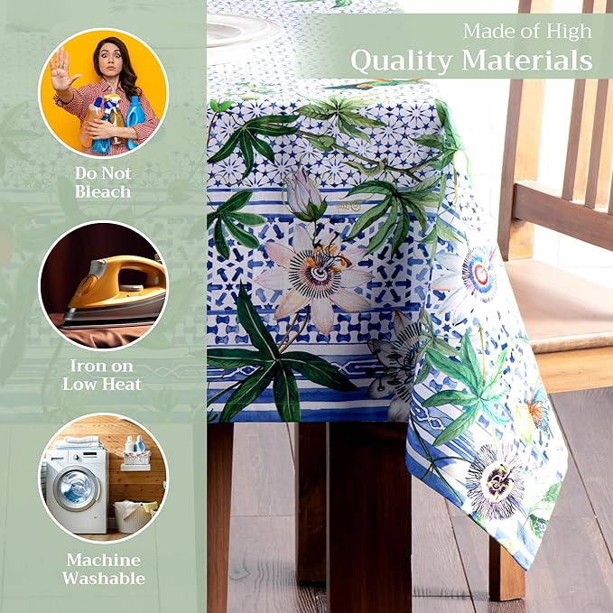 Maison d' Hermine Table Cloth Rectangle Table 100% Cotton 70 x 108 Inches Tablecloth Reusable Decorative for Dining Room Farmhouse Home Valentines Day Decorations Spring Summer - Passiflora