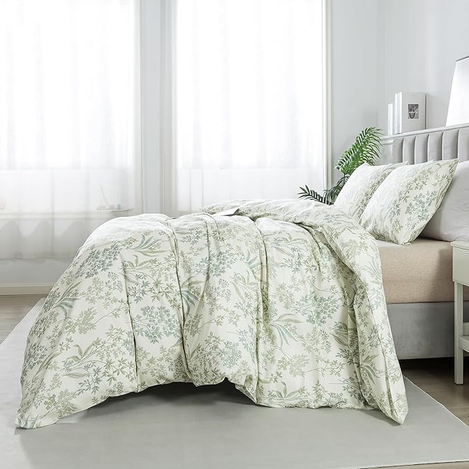 HoneiLife Cotton Duvet Cover Queen - Floral Comforter Cover 3-PC, Botanical Bedlinen Sets with Zipper Closure & Corner Ties, Wildflower Comforter Cover Sets