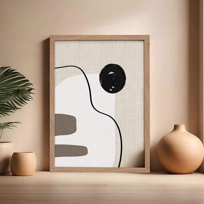 Poster Master Linen Shapes Poster – Lines on Linen Print – Chic Boho Art – Modern Abstract Artwork – Mid-Century Modern Piece – Great Bedroom or Living Room Decor – 16x20 Beige Framed