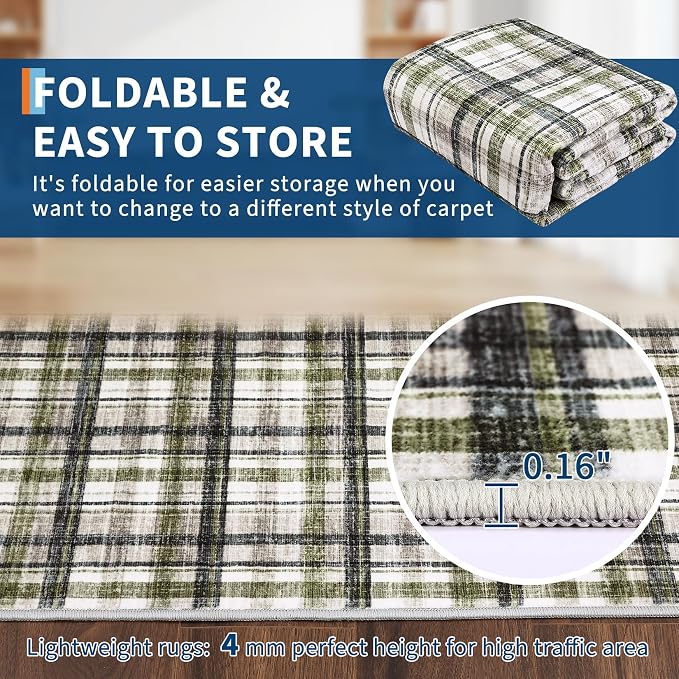 2x10 Runner Rug Bathroom Rugs Non Slip Machine Washable Hallway Rug Modern Soft Non-Shedding Kitchen Runners for Bathroom Bedroom Entryway Nursery, Green&Taupe