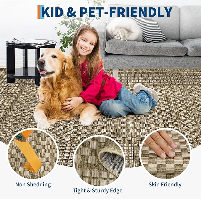 Washable Rug 10x13 Area Rug for Bedroom Modern Living Room Rug Contemporary Large Area Rug Non Slip Throw Rugs Stain Resistant Carpet for Department Dining Room 10'x13' Brown