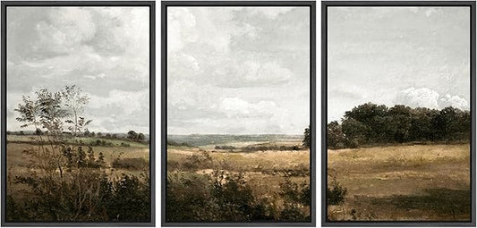 MUDECOR Framed Canvas Print Wall Art Rustic Fields Tranquil Countryside Landscape Nature Wilderness Illustrations Realism Decorative Panoramic Earth for Living Room, Bedroom, Office - 24"x36"x3 Black
