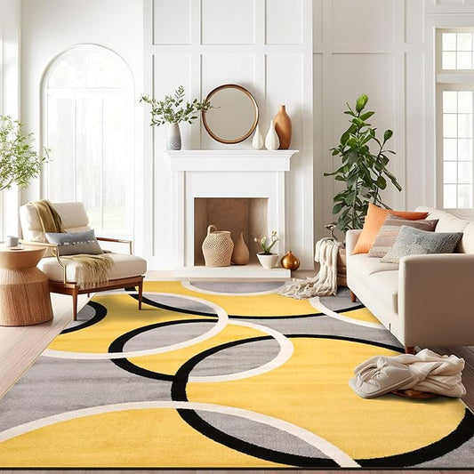 Rugshop Contemporary Abstract Circles Area Rug, Fade-Resistant Carpet for Living Room, Large Bedroom, or Dining Room, Yellow, 10' x 14'