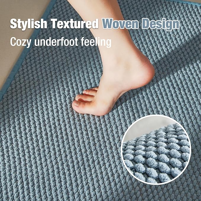 Bathroom Rugs Non Slip Washable, Super Absorbent Thin Bath Mat Quick Dry Low Pile Bathroom Rug, Denim Blue 24"x60"