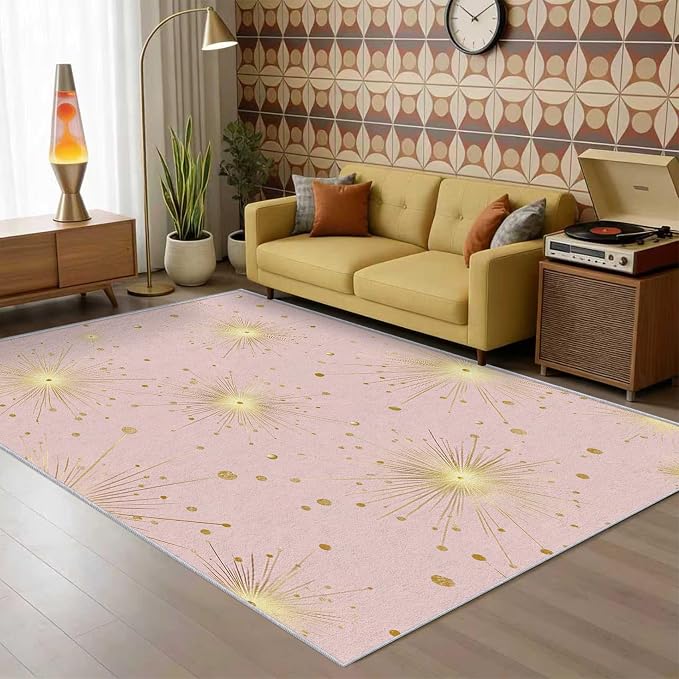 Starburst Rug 4x6 Mid Century Modern Retro Star Pattern Area Rugs for Living Room, Bedroom, Starburst Home Decor Accessories Indoor Carpet, Non Slip & Machine Washable