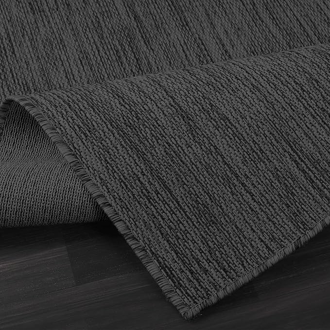 Washable Indoor Outdoor Rug 9x12 Weather Resistant Area Rugs Modern Solid for Porch Deck Balcony Backyard Patio Outside Carpet (9 X 12 Dark Grey)