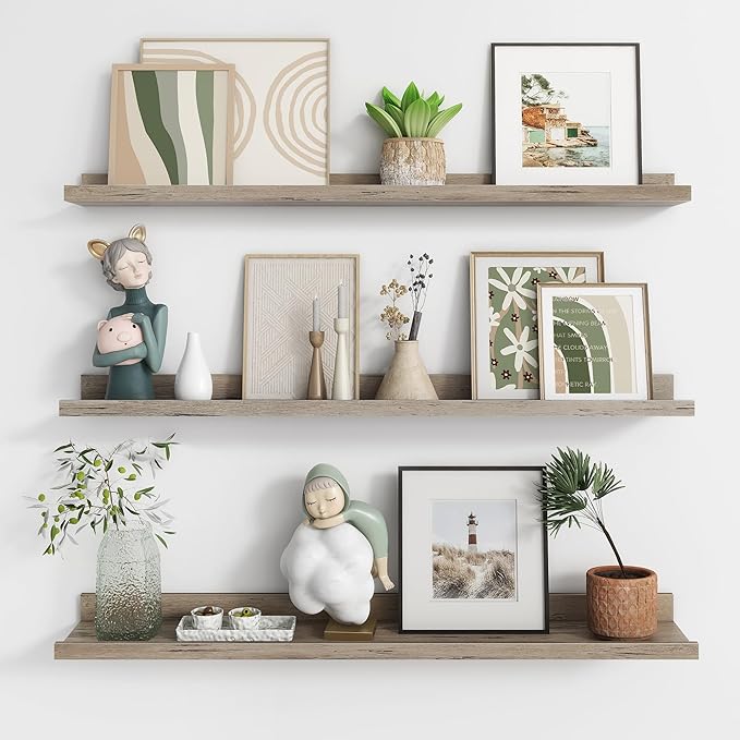 Axeman 36 Inch Floating Shelves | Grey Picture Ledge Shelf Set of 3 | Rustic Grey Wood Wall Shelves with Lip | 36" Picture Shelf for Wall with Ledge | Photo Shelves