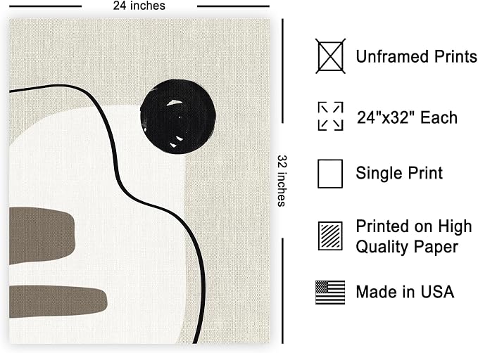Poster Master Linen Shapes Poster – Lines on Linen Print – Chic Boho Art – Modern Abstract Artwork – Mid-Century Modern Piece – Great Bedroom or Living Room Decor – 24x32 UNFRAMED wall decor