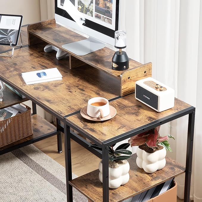 55-inch Computer Desk with Storage Shelf - Vintage Ideal Gaming Desk for Bedrooms, Small Spaces, and Home Offices Modern Writing Desk for PCs.