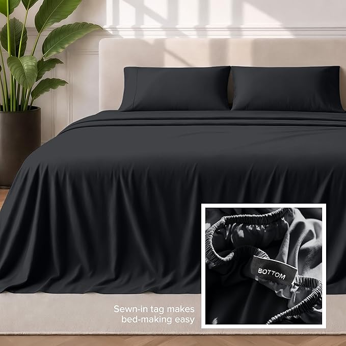 Bare Home California King Sheet Set - 1800 Ultra-Soft Microfiber Cal King Bed Sheets - Double Brushed - Deep Pockets - Easy Fit - 4 Piece Set - Bed Sheets (California King, Black)
