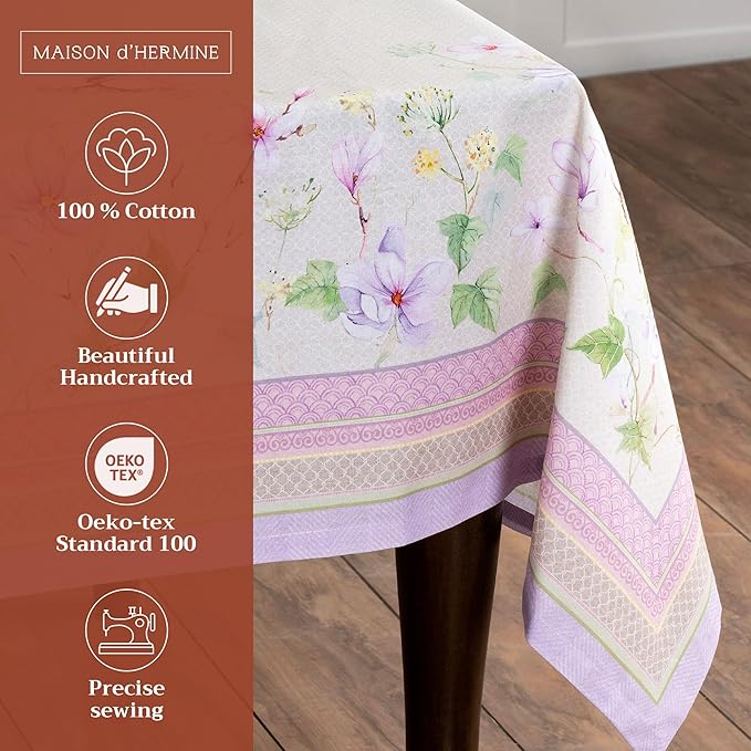 Maison d' Hermine Table Cloth Square Table 100% Cotton 54 x 54 Inches Tablecloth Reusable Decorative for Dining Room Farmhouse Home Valentines Day Decorations Spring Summer - Magnolia Mornings