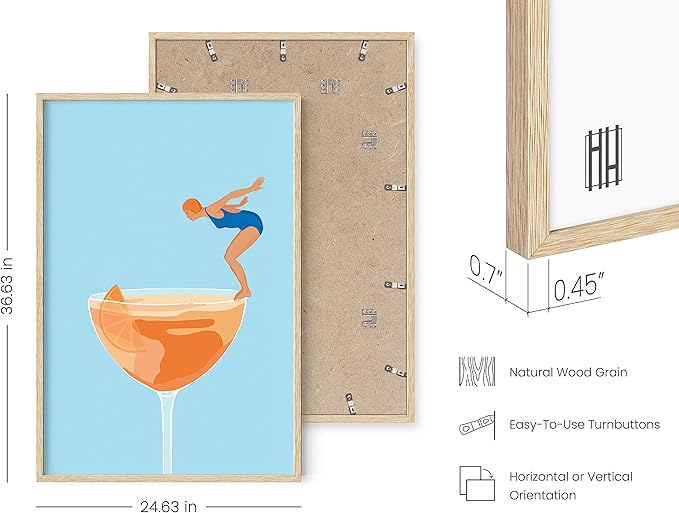 HAUS AND HUES Preppy Bar Wall Decor - Blue and Orange Bar Cart Decor, Colorful Bar Wall Art Print, Vintage Cocktail Poster, Alcohol Art Decorations, Aperol Spritz (Beige Frame, 24x36)