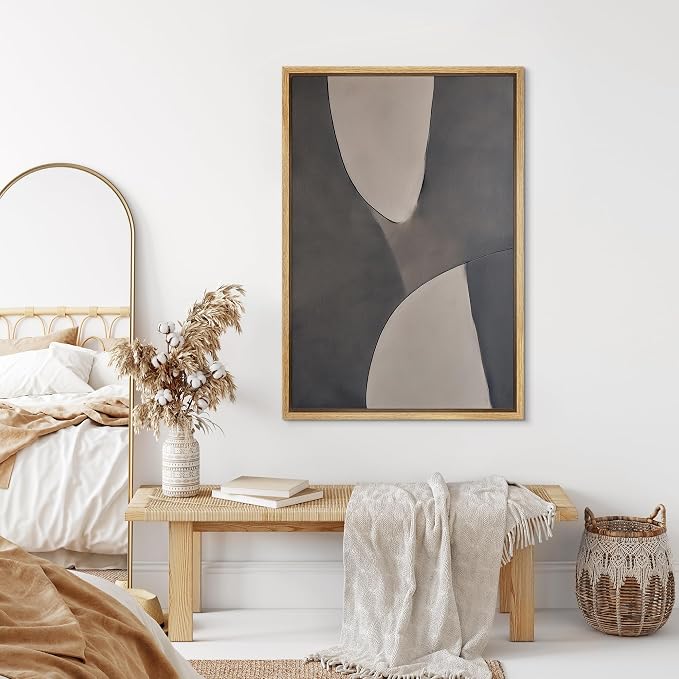 SIGNLEADER Framed Canvas Print Wall Art Minimalist Gray Curved Shape Abstract Illustration Modern Art Decorative Zen for Living Room, Bedroom, Office - 24"x36" NATURAL