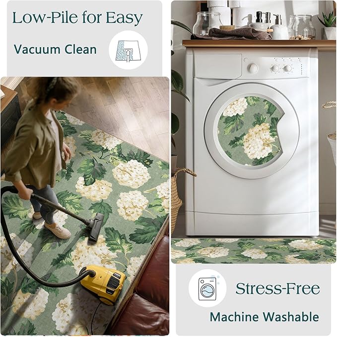 3x5 Floral Entry Rug - Small Washable Indoor Outdoor Mats for Front Door Non-Slip Porch Rug Sage Green Spring Flower Throw Rugs for Living Room Bedroom Entryway Kitchen Office Porch Decor