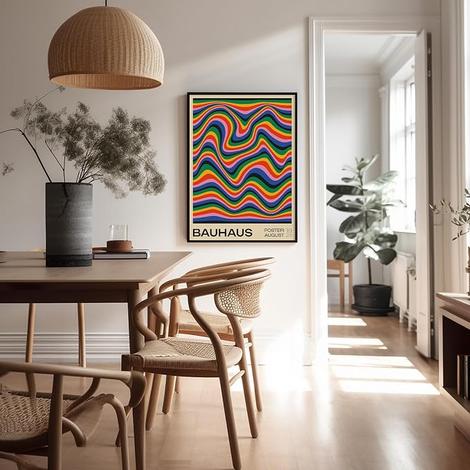 Poster Master Bauhaus Poster - Psychedelic Waves Print - Abstract ART - Rainbow ART - Groovy Style - Chic Boho - Mid Century Modern - Living Room or Bedroom Wall Decor - 18x24 UNFRAMED Wall Decor
