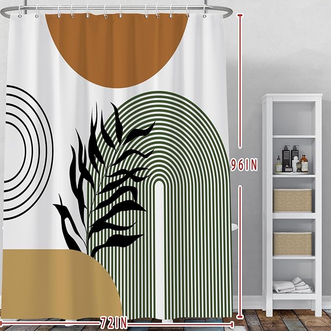 Baocicoo Boho Mid Century Abstract Leaf Plant Botanical Tropical Palm Shower Curtain for Bathroom Hotel Bathtub Cubicle Living Room Decor Fabric Shower Curtain with Hooks 72x96 Inches