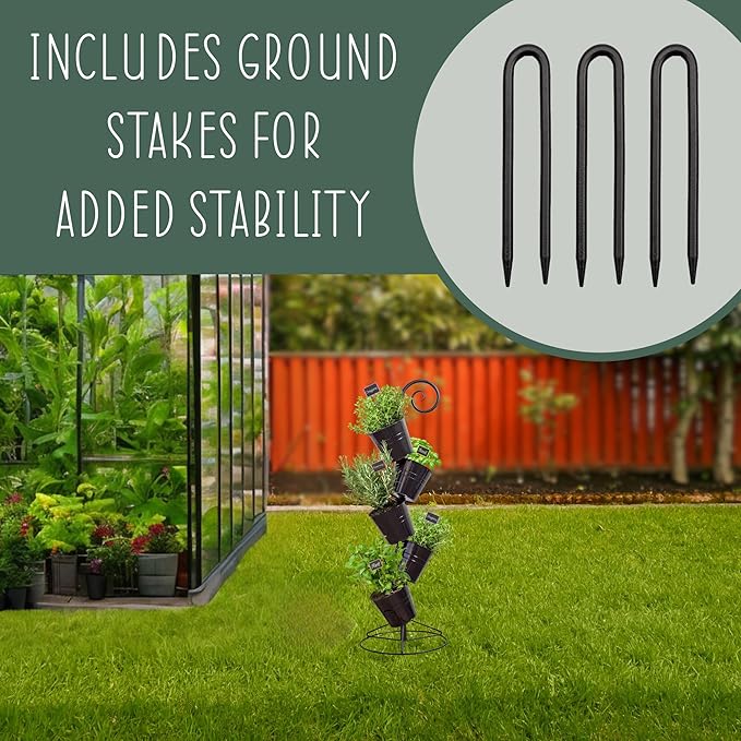 Hanging Flower Pot Tiered Stand (Black), Metal Outdoor Stacking Planter