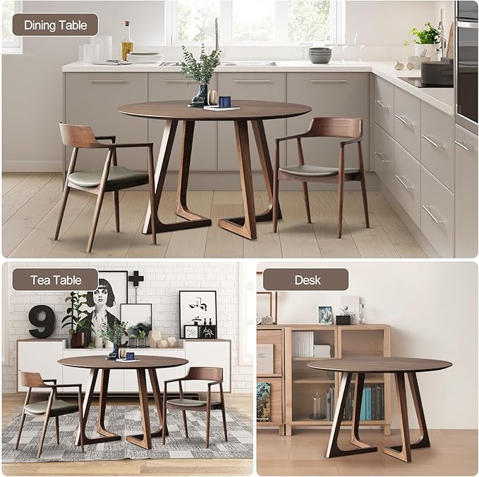 35.4" Round Wooden Dining Table,Small Dining Table for 4,Circle Kitchen Table,Mid Century Modern Coffee Table for Living Room,Dining Room, Easy-Assembly,Space Saving,Walnut